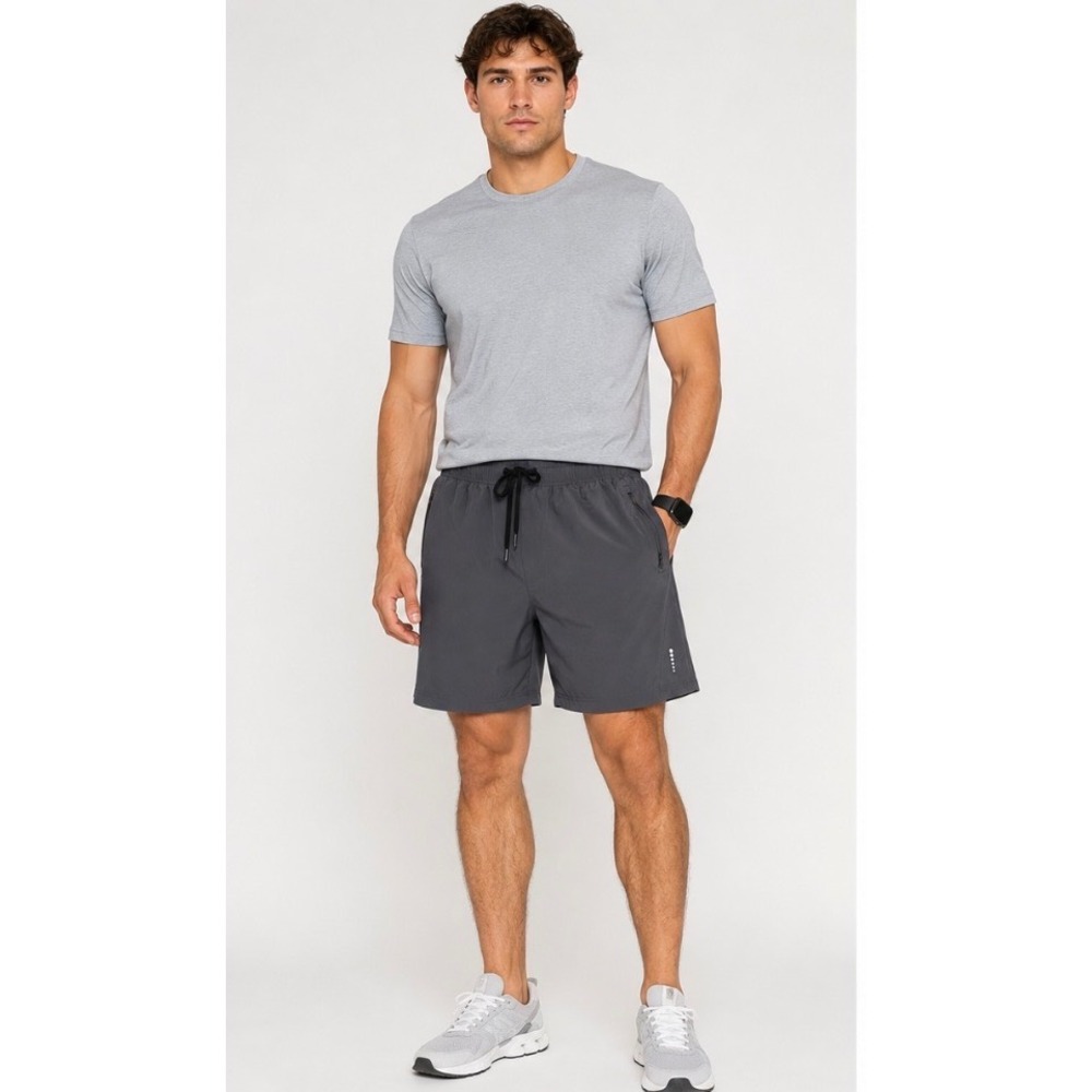 Balance Collection Men's Athletic Running Shorts Gray Size Large Zip Pocket